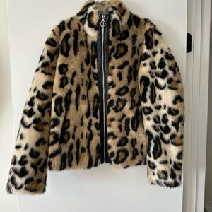 Express Leopard Print Faux Fur Jacket